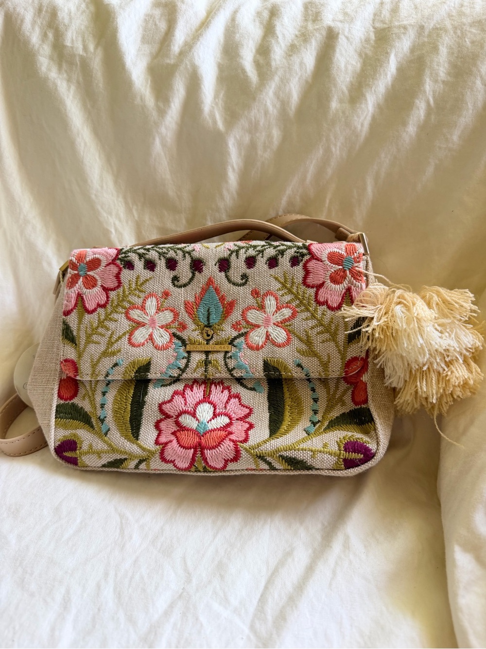 Spartina 449 Embroidered Floral Crossbody - Pink, Cream & Green